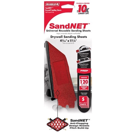 SandNet 11-1/4 In. L X 4-3/16 In. W 120 Grit Ceramic Sanding Sheet 5 Pk